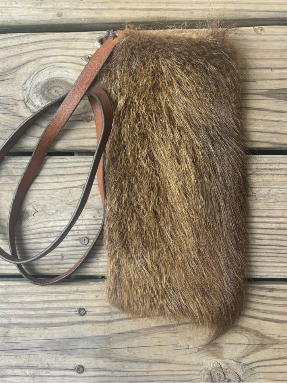 Nutria Fur Pouch with Leather Strap